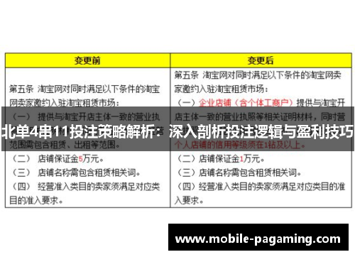北单4串11投注策略解析:深入剖析投注逻辑与盈利技巧 北单4串11投注策略解析:深入剖析投注逻辑与盈利技巧