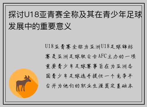 探讨U18亚青赛全称及其在青少年足球发展中的重要意义 探讨U18亚青赛全称及其在青少年足球发展中的重要意义